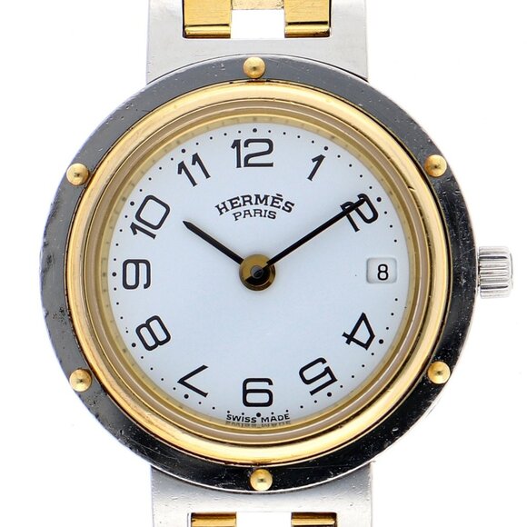 WATCH HERMES Clipper white Gold Plated/SS QZ - Picture 1 of 6